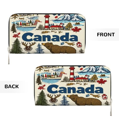 Canada Pattern PU Leather Long Wallet for Women Men, Zipper Clutch Wallet RFID Card Holder Organizer - color: Canada Pattern