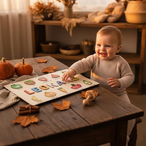 Personalized Name Puzzle for Toddlers 1-3, Customized Baby Girl Gift, Custom Baby Boy Gift, Wooden Name Puzzle for Kids, Custom Baby Stuff, Baby Nursery Room Decor - Set 4 - style: Fruits - 10 Figures