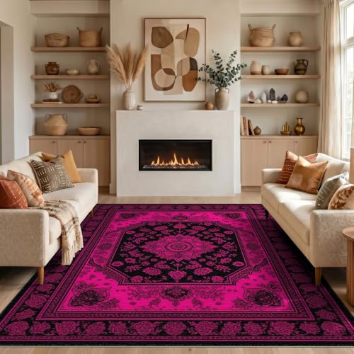 5'x7' Black Pink Midnight with Hot Boho Washable Area Rug - color: Pink/Pattern 30, size: 5' x 7' (Rectangular)
