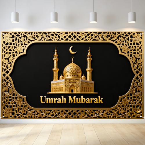 Nuxovilar Umrah 무바라크 모스크 배너 폴리에스터 109.2 x 180cm(43 x 71인치) - 모스크, 이벤트, 야외 장식용 라마단 배너 - color: CC01388