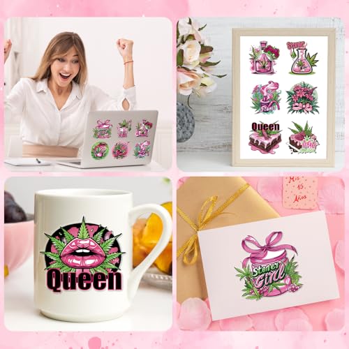 Shejdgart Weed UVDTF Cup Wraps - 20 Sheets 420 UV DTF Decals for 16 OZ Glass Cups, Lip Cupcake Pink Stickers, Waterproof Rub on Transfers for Water Bottle Mug, DIY Crafts - style: 420