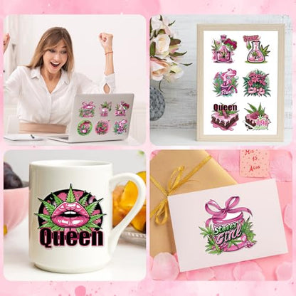 Shejdgart Weed UVDTF Cup Wraps - 20 Sheets 420 UV DTF Decals for 16 OZ Glass Cups, Lip Cupcake Pink Stickers, Waterproof Rub on Transfers for Water Bottle Mug, DIY Crafts - style: 420