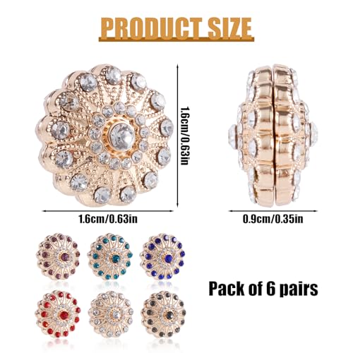BOXOB 6 Pairs Multicolored Rhinestone Scarf Magnets, Hijab Pins for Women Scarves Niqab Muslim Islamic Hijab (Style 1) - style: 1