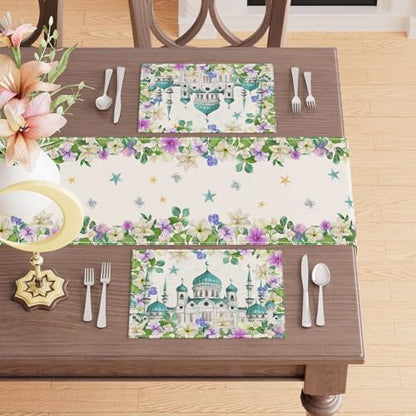 XCHI Flowers Castle Stars Ramadan Mubarak Placemats Set of 4 Table Mats for Party Home Kitchen Dining Table Decorations 12x18 Inch