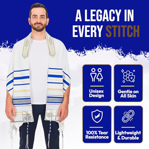 Holy Land Market Messianic Christian Shawl/Tallit - The Messiah Tallit (72 x 22 Inches) - color: Royal Blue