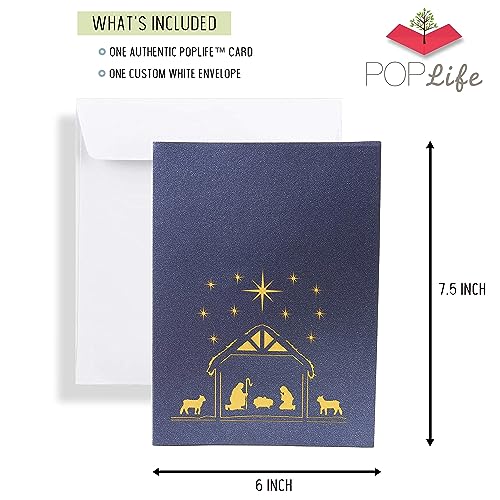 PopLife® Nativity Manger, Birth of Jesus Pop Up Christmas Card - Handmade 3D Holiday Greeting, Blank Merry Christmas Note, Small Stocking Present for Friends and Family - color: Nativity Manger
