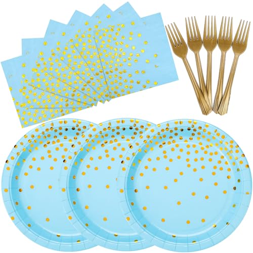 150 PCS Blue and Gold Paper Plates Napkins Forks Party Supplies Serves 50, Golden Dot Disposable Paper Dinnerware 9" Plates for Birthday, Baby Shower, Boy Birthday - color: Blue Gold (Serves 50)