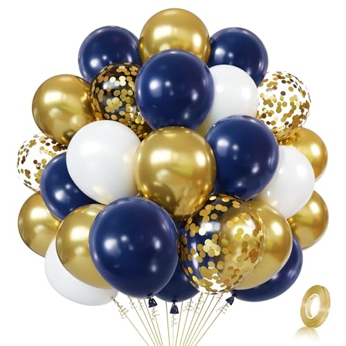 Zesliwy Navy Blue White Gold Balloons Set, 50pcs 12 In, Latex, Party Decor - color: Blue White Gold