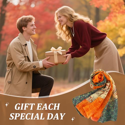 E-Clover Women Soft Floral Print Shawl Chiffon Sheer Scarf - color: Orange Green