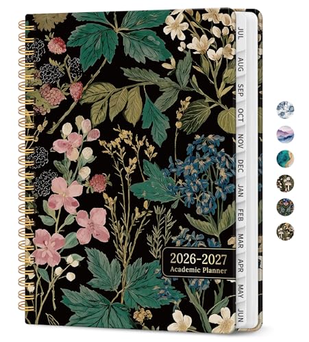 Planner 2026-2027, Academic Monthly and Weekly Calendar Planner for Women, July 2026 - June 2027, Hardcover Pretty Agenda Planner Book with Tabs, Spiral Daily Organizer for School Office Home Supplies, 6.3" x 8.5" - Forest Botanica - color: J-Forest Botan
