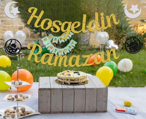 Hosgeldin Ramazan Banner - Ramadan Mubarak Banner - Ramadan Party Decorations Gold - size: Hosgeldin Ramazan
