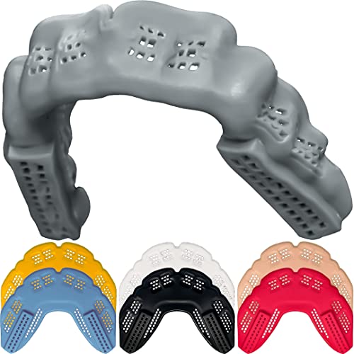 Bulletproof MMA & Boxing Mouth Guard: Thinnest Most Breathable Mouthguard! | 3X Stronger for Fighting: Boxing, Martial Arts, Muay Thai, Taekwondo, Sparing, Jiu Jitsu etc. Men & Women. Braces Option too! - color: Dolphin Gray, size: FIGHTING