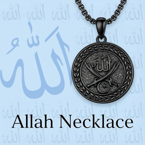 PELOVNY Allah Necklace for Men Women 925 Sterling Silver Islam Allah Pendant Chain Islamic Muslim Religious Jewelry Gifts - color: Allah-04-Black