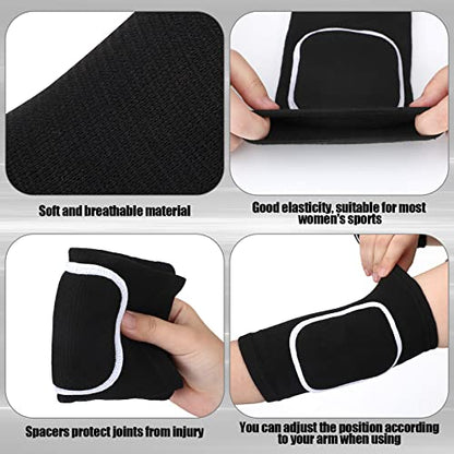 Kathfly 2 Pair Breathable Elbow Support Sponge Elbow Pads Protective Sleeve Volleyball Knee Pads Women Black Protectors Brace Compression Arm Brace Wraps for Men Women Sport