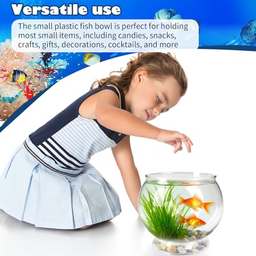 9 Pcs Fish Bowl 7.09 x 6.3 Inch Clear Plastic Fish Tank 100 oz Round Desktop Aquarium Multipurpose Goldfish Bowl for Home Office Party Favors Turtle Goldfish