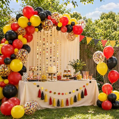 Red Yellow Black Balloons 12 Inch Red Black Yellow Latex Balloons - color: Red Yellow, size: 30PC