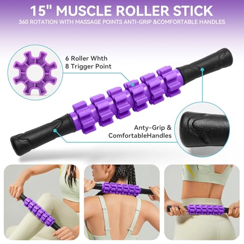 Krightlink 5 in1 Foam Roller Set, High Density Deep Tissue Massager for Muscle Massage, Massage Roller, Massage Ball, Resistance Band for Whole Body Physical Therapy Deep Muscle Massage (Purple) - color: Violet
