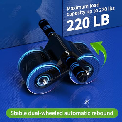 Auto Rebound Ab Roller with Kneeling Mat Exercise Wheels for Beginner | Extra Wide Wheel, Quiet Home Core Training