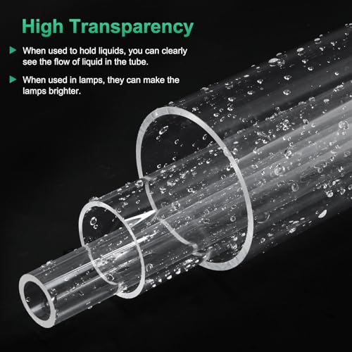 M METERXITY 2-Pack Clear Rigid Acrylic Pipe, 8mm[0.31"] ID x 12mm[0.47"] OD Plastic Round Tube for Water Cooling System/Lamps/Fountains/Aquariums/Display Stand, Acrylic Tubing [305mm/12IN] - size: 8mm ID x 12mm OD