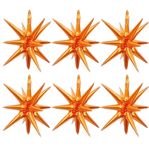 6 Pcs Orange Star Foil Balloons One-Piece 14-Pointed Star Balloon 4D Cone Mylar 22inch Christmas Birthday Wedding Fireworks Shape Party Supplies (Orange) - color: Orange