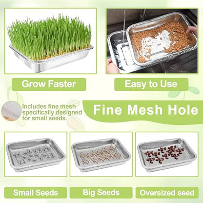 Microgreens Growing Kit 2-Tier 14 Inch Sprouting Trays | Stainless Steel Seed Sprouter with 0.3mm Encrypted Silicone Mesh, Beans Broccoli Alfalfa and Wheatgrass Sprouts Growing Kit - size: 14"L × 10.5"W Tray