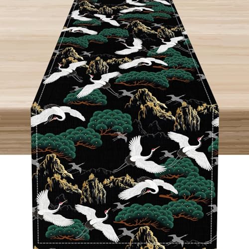 Japanese Table Runner, Cherry Blossom Asian Pine Tree Crane Birds Anime Nature Vintage Asian Oriental Chinese Elegant Table Center Decor for Home Kitchen Dining Patio Indoor Outdoor, 13"x36" Inch - color: Japanese-10, size: 13x36" Table Runner