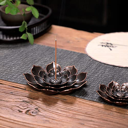 GARMOLY Large Incense Holder for Sticks Anti-Ash Spilling, Brass Lotus Incense Stick Holder and Detachable Ash Catcher - size: Large