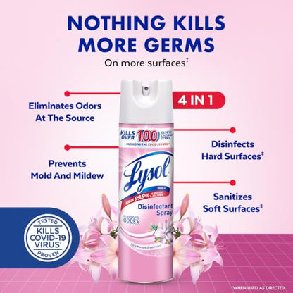 Lysol Disinfectant Spray, Household Cleaning Supplies, Disinfecting Multi-Purpose Room Spray, Antibacterial Sanitizer, Deodorizer, Kills Hantavirus, Early Morning Breeze, 12.5 Fl Oz