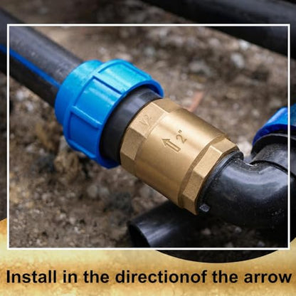 Zonon 2 Pcs 2 Inch Check Valve One Way Brass Non Return in Line Check Valve with Backflow Prevention NPT Male in FNPT out for Garden Hose Well Pumps Irrigation Systems Chemical Industry - size: 2 Inch