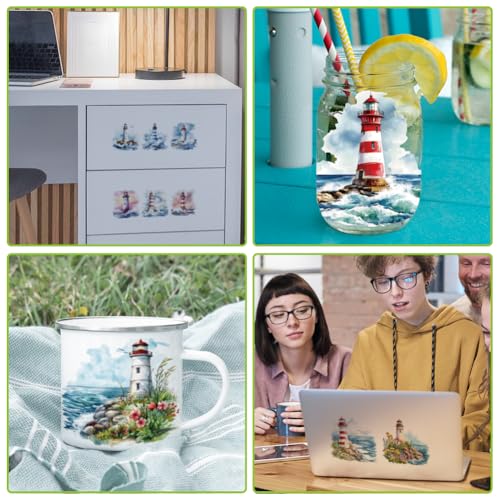 arricraft 10 Pcs Colorful Lighthouse Theme Cup Printing UV Transfer Papers, 10 Styles Flowers Waves UV DTF Cup Wrap Stickers for 16 OZ Glass Cups Crafts 9.5x4.3inch - style: Colorful Lighthouse Theme