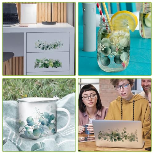 arricraft 10 Sheets Olive Leaves Theme UV DTF Cup Wrap for 16OZ Glass, Grassy Clumps Rub on Decals PVC Transfer Stickers for DIY Cups Window Home Printing Decoration 24x11cm/9.4x4.3inch - style: Olive Leaves Theme