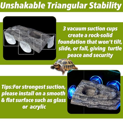 Turtle Floating Basking Platform with 3 Suction Cups & Water Bowl, Turtle Basking Platform with Feeding Tweezer for Frogs, Terrapins, Lizards(8.2×3.14×1.2 inch, Grey)