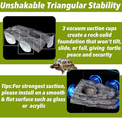 Turtle Floating Basking Platform with 3 Suction Cups & Water Bowl, Turtle Basking Platform with Feeding Tweezer for Frogs, Terrapins, Lizards(8.2×3.14×1.2 inch, Grey)