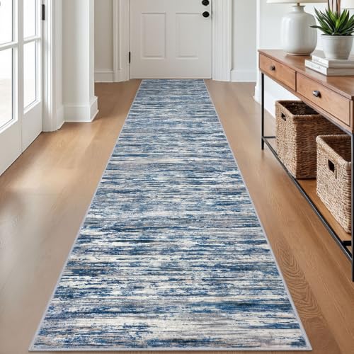 SIILOOM 2x12 Washable Runner Rug Non Slip Soft Area Rug for Hallway Kitchen - color: Navy Blue/Gray/Neutral/Multi, size: 2' x 12' (Runner)
