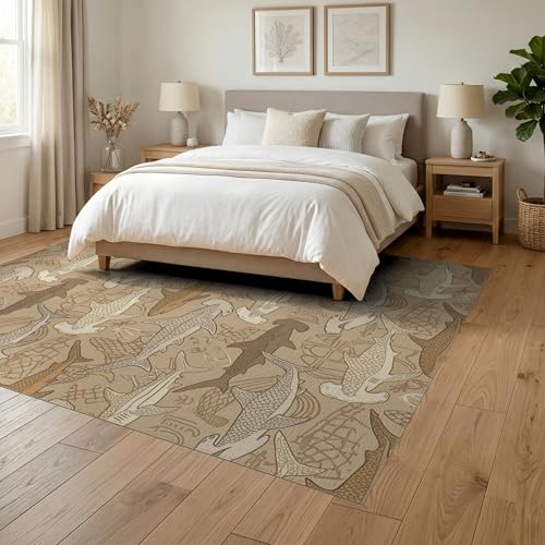 6'x9' Washable Graphic Shark Area Rug, Tan Non-Shedding Pet Friendly Room Rug Foldable Easy Care Carpet for Queen Size Bedroom, Under Bed, Master Suite | Ref:2067660 - color: Beige/Pattern 18, size: 6' x 9' (Rectangular)