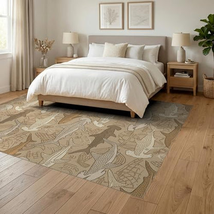 6'x9' Washable Graphic Shark Area Rug, Tan Non-Shedding Pet Friendly Room Rug Foldable Easy Care Carpet for Queen Size Bedroom, Under Bed, Master Suite | Ref:2067660 - color: Beige/Pattern 18, size: 6' x 9' (Rectangular)