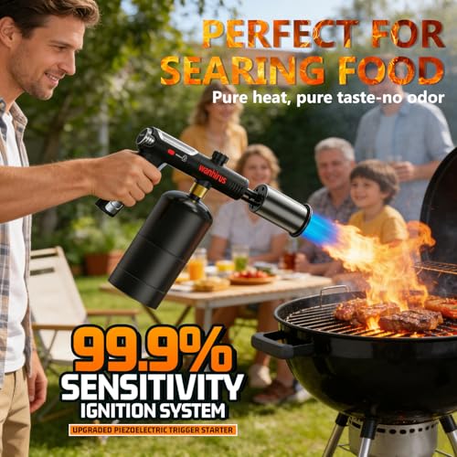 Upgraded Powerful Propane Torch Gun, Kitchen Cooking Culinary Torch Lighter, Adjustable Blow Torch for Sous Vide Searing Steak, BBQ, Grill, Campfire Starter, Gas Welding Kit(Tank Not Included)
