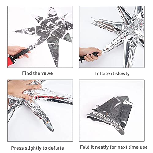 6 Pcs Silver Star Foil Balloons One-Piece 14-Pointed Star Balloon 4D Starburst Cone Mylar Balloon 22inch Christmas Birthday Wedding Wedding Anniversary Party Supplies(Silver) - color: 22 Inches Silver