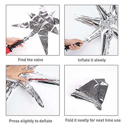 6 Pcs Silver Star Foil Balloons One-Piece 14-Pointed Star Balloon 4D Starburst Cone Mylar Balloon 22inch Christmas Birthday Wedding Wedding Anniversary Party Supplies(Silver) - color: 22 Inches Silver