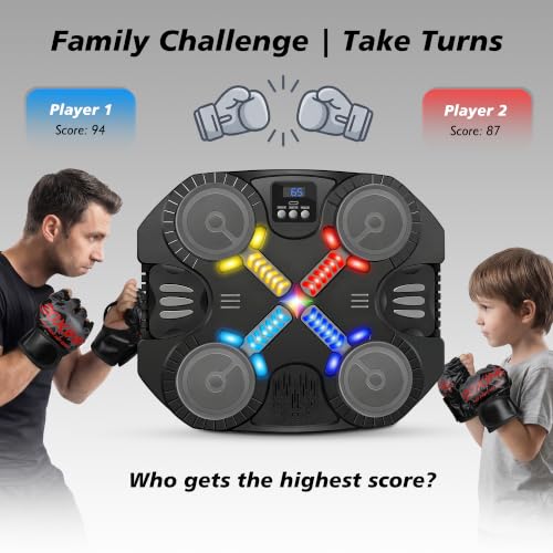 Music Boxing Machine Sport Toys for Kids and Adults,Wall Mounted Bluetooth Smart Punching Target,Training Pad Toy with Boxing Glove,Ideas Toys for Boys Girls Kids 3 4 5 6 7 8 9 10 11 12+ Years Old - color: Black S
