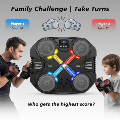 Music Boxing Machine Sport Toys for Kids and Adults,Wall Mounted Bluetooth Smart Punching Target,Training Pad Toy with Boxing Glove,Ideas Toys for Boys Girls Kids 3 4 5 6 7 8 9 10 11 12+ Years Old - color: Black S