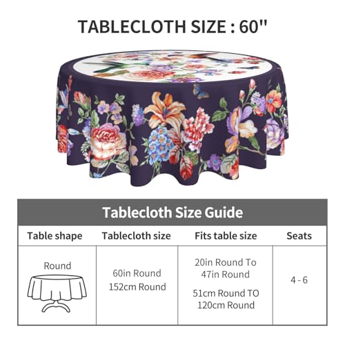 Hummingbird Tablecloth Spring Summer Round Table Cover Washable Table Cloth for Home Kitchen Party Picnic 60 Inch - color: Hummingbird
