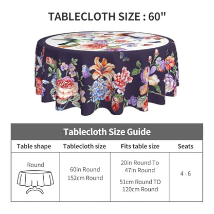 Hummingbird Tablecloth Spring Summer Round Table Cover Washable Table Cloth for Home Kitchen Party Picnic 60 Inch - color: Hummingbird
