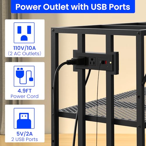 55-75 Gallon Fish Tank Stand with Power Outlet, Heavy Duty Metal Aquarium Stand, 3-Tier Adjustable Storage Shelf for Home and Office, 1000LBS Capacity, Black (Tank not Included) - size: 55-75 Gallon with Power Outlet