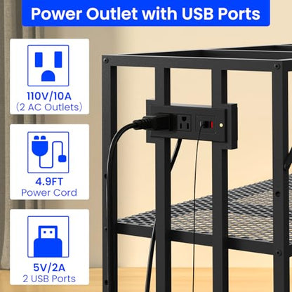 55-75 Gallon Fish Tank Stand with Power Outlet, Heavy Duty Metal Aquarium Stand, 3-Tier Adjustable Storage Shelf for Home and Office, 1000LBS Capacity, Black (Tank not Included) - size: 55-75 Gallon with Power Outlet