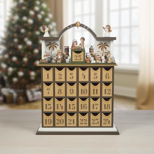Precious Moments Countdown to Christmas Advent Calendar with Storybook – Wood/Resin Holiday Set with Figurines – 251438 - style: Nativity Countdown Advent Calendar