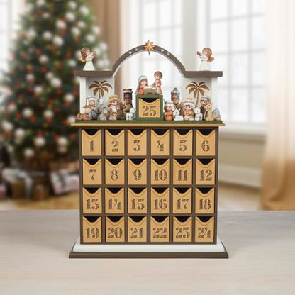 Precious Moments Countdown to Christmas Advent Calendar with Storybook – Wood/Resin Holiday Set with Figurines – 251438 - style: Nativity Countdown Advent Calendar