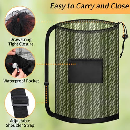 Extra Large Mesh Ball Bag, Heavy Duty Drawstring Storage Bag, 24" x 36" Hold 8-10 Soccer Basketball Volleyball Football, Sports Equipment Sack Net Bags with Shoulder Strap and Pocket for Coaches