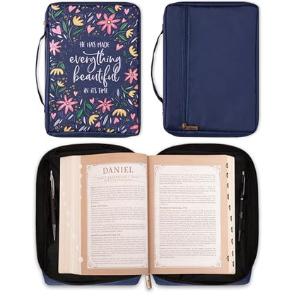 Christian Art Gifts Men/Women's Bible Cover Everything Beautiful Ecclesiastes 3:11, Blue Floral Canvas, Medium - color: Blue/Everything Beautiful, size: Medium