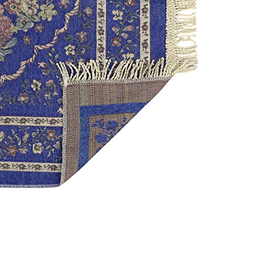 haozaikeji Muslim Prayer Rug Islamic Muslim Prayer Mat Floral Eid Ramadan Rug Namaz Seccade Arabic Turkish Sofa Table Rug Portable Meditation Rug Soft Embroidered Blanket with Tassel - color: Navy